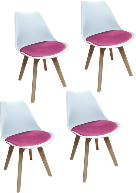 HTI-Living Esszimmerstuhl Atlanta 4er Set aus Samt in Weiß und Pink - Bild 1