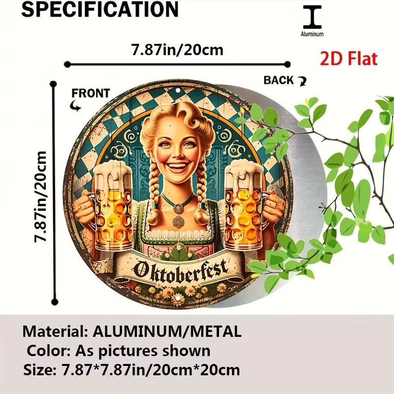 Potdemiel Retro-Metallschild im bayerischen Stil, rundes Aluminium-Poster mit festlichen Motiven, Durchmesser: 19,81 cm, Mehrfarbig - Bild 2