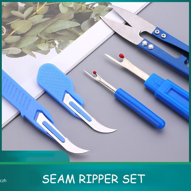 5-teiliges blaues Nähzubehör-Set mit Nahtlöser und Schere aus Kunststoff - Bild 1