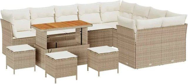 vidaXL Garten-Sofa-Set 13-teilig aus Poly Rattan in Beige mit Polstern und Tisch - Bild 1