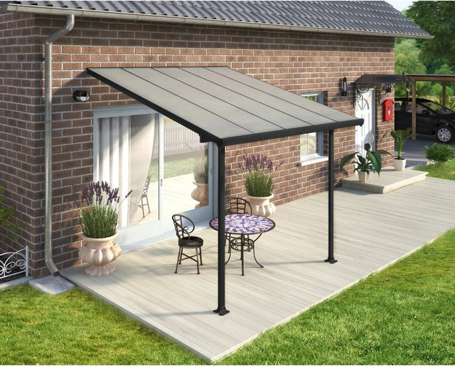 Palram Canopia Feria Terrassenüberdachung Anthrazit mit integrierten Regenrinnen und Verankerungsstangen B/T/H: 307 x 295 x 260-305 cm - Bild 1