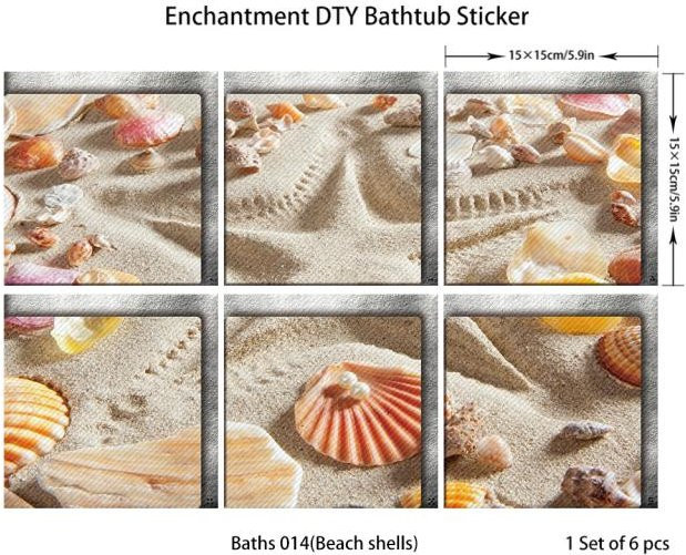 6er-Set rutschfeste und wasserdichte Badewannenaufkleber von Sticker House in Beige und Multicolour mit 3D-Effekt, quadratisch, B/H: 15 x 15 cm - Bild 1