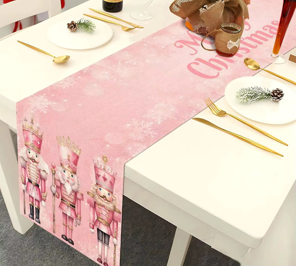 Nepnuser Weihnachts Tischläufer Rosa Nussknacker im Landhausstil aus Leinen - Bild 3
