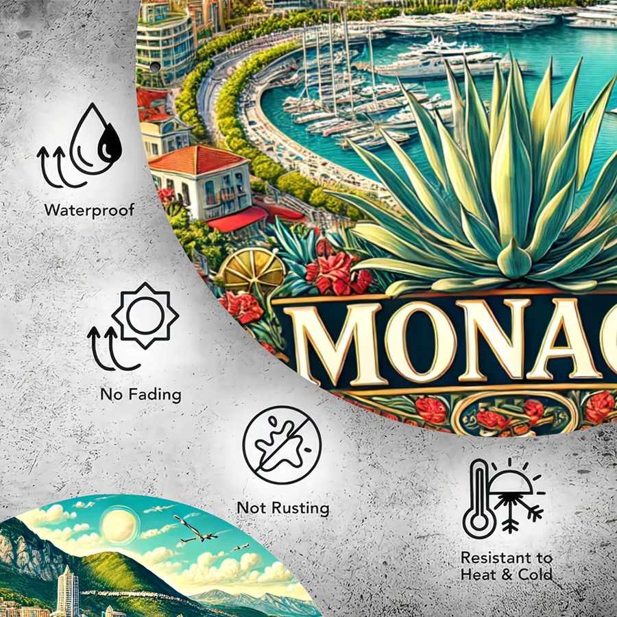 Monaco Vintage Rundes Metallschild aus Aluminium von Potdemiel, Multicolor, Durchmesser: 20 cm - Bild 4