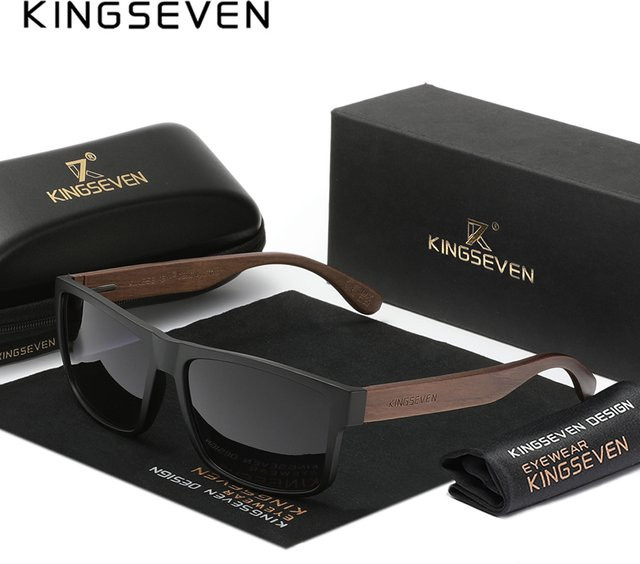 KINGSEVEN Sonnenbrille, Vollrand, Square, Holz, polarisiert, Unisex - Bild 1
