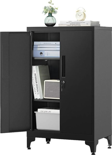 Songmics Aktenschrank aus Stahl in Schwarz mit Schwenktüren B/T/H: 60 x 40 x 90 cm - Bild 1