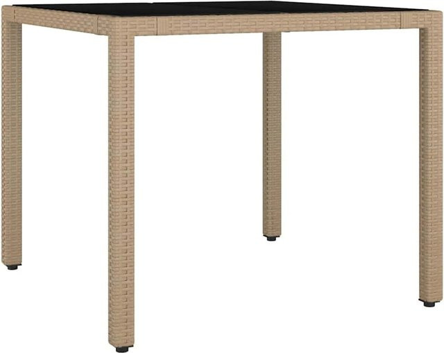 Furnicato Gartentisch aus PE-Rattan mit Glasplatte in Beige, B/T/H: 90 x 90 x 75 cm - Bild 1