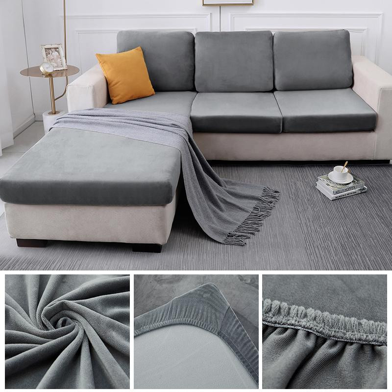 Lellen Sofa-Sitzbezug aus Samtstoff in Beige, elastischer und waschbarer Couch-Schonbezug für dein Sofa, Breite: 100-125 cm - Bild 2