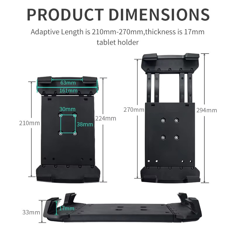 VINmounts Universeller Tablet-Halter für 8-13 Zoll in Schwarz mit verstellbarer Klemme 210-270mm und robustem Montageständer ohne Kugelkopf - Bild 2