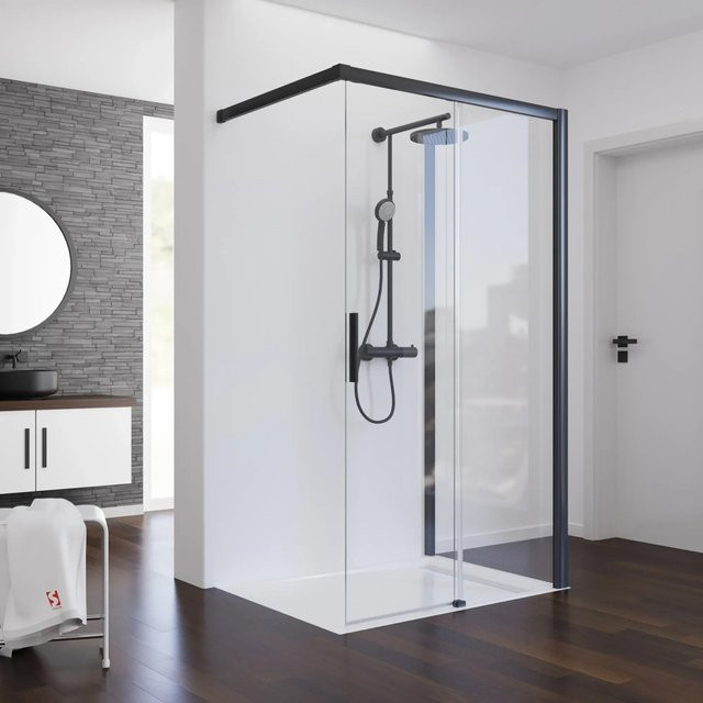 Schulte Walk In Schiebetür aus Glas in Mattschwarz, B/T/H: 90 x 120 x 200 cm, DIN Rechts - Bild 1