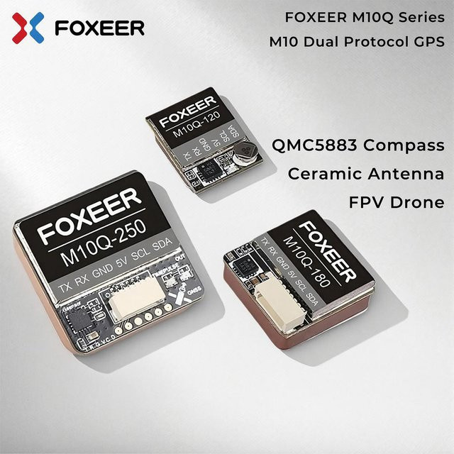 Foxeer M10Q-180 M10Q-250 M10 Dual-Protokoll GPS-Modul mit integriertem QMC5883 Kompass und Keramikantenne in Schwarz für RC-Flugzeuge und FPV Langstreckenflüge - Bild 1