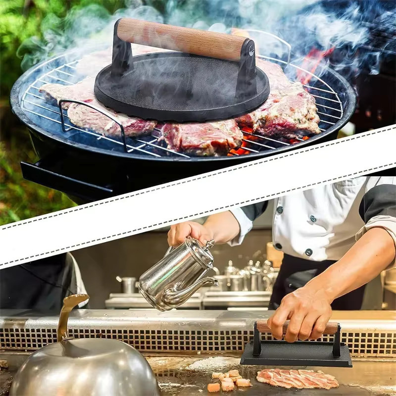 DUTRIEUX Fleischpresse aus Gusseisen, rechteckige Grillpresse für Steak und Burger, Schwarz - Bild 2