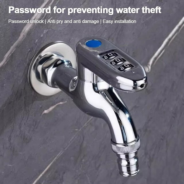 IOUHAPPY Sicherheitshahn mit 3 digitalen Codes, diebstahlsicherer Wasserhahn für Garten und Waschbecken, Farbe: Chrom/Silber - Bild 1