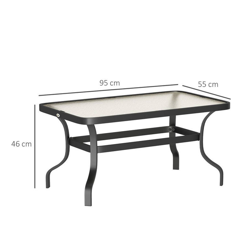 Outsunny Couchtisch aus Metall und Glas in Schwarz für Garten, Terrasse oder Balkon, B/H/L: 55 x 46 x 95 cm - Bild 4