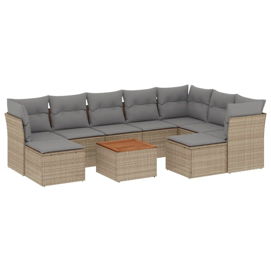vidaXL 10-teilige Garten-Sofagarnitur in U-Form aus Poly-Rattan und Akazienholz mit beigen Kissen in Beige - Bild 2
