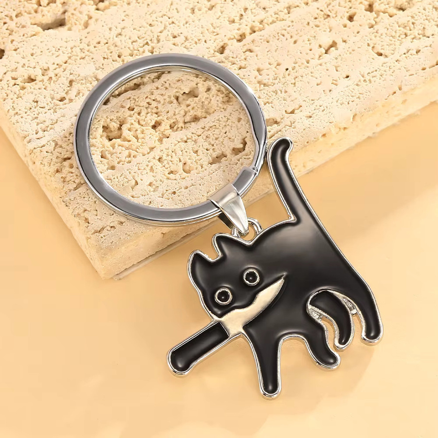 Meirenpeizi Schlüsselanhänger, Katze und Messerform, Schwarz, Unisex - Bild 2