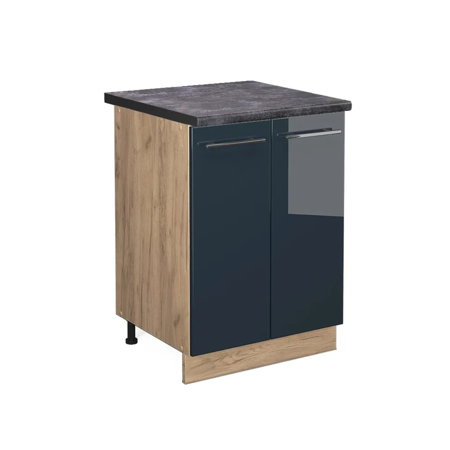 Vicco Küchenunterschrank Fame-Line in Dunkelblau Hochglanz und Eiche mit Arbeitsplatte in Anthrazit, Breite: 60 cm - Bild 2