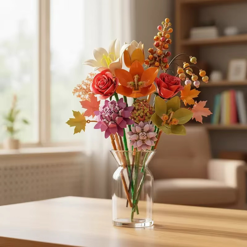 Yaafun Rosenstrauß Bausatz mit 813 Teilen, DIY Blumen-Bausteine in Multicolor als kreative Schreibtischdekoration - Bild 3
