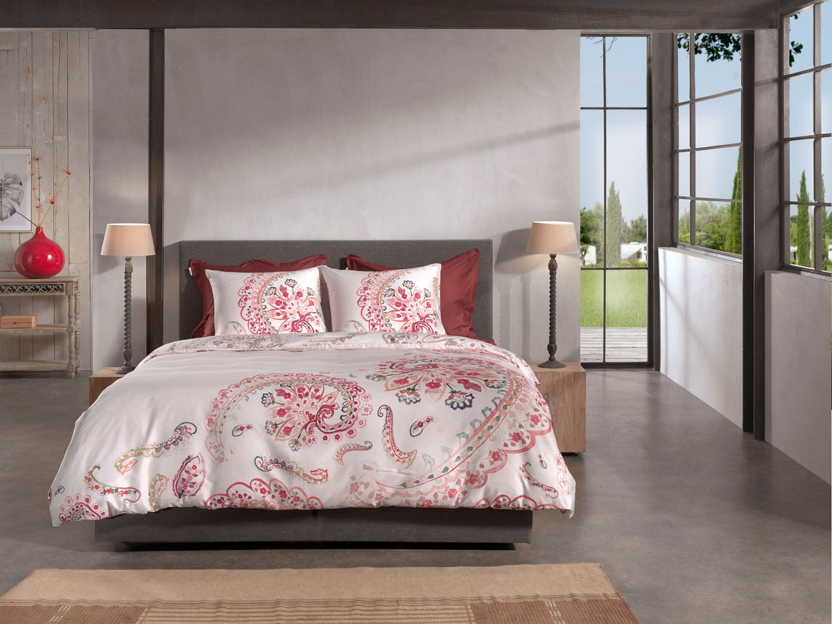 Heckett & Lane Mako-Satin Bettwäsche Set Paisley Floral in Pink und Weiß, B/H: 155 x 220 cm mit Kissen 80 x 80 cm - Bild 1