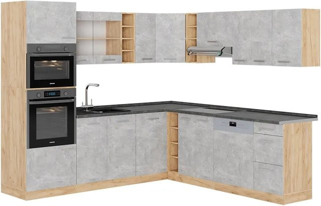 Vicco R-Line Eckküche Beton Goldkraft Eiche in Anthrazit B/T/H: 237 x 247 x 81,6 cm - Bild 1