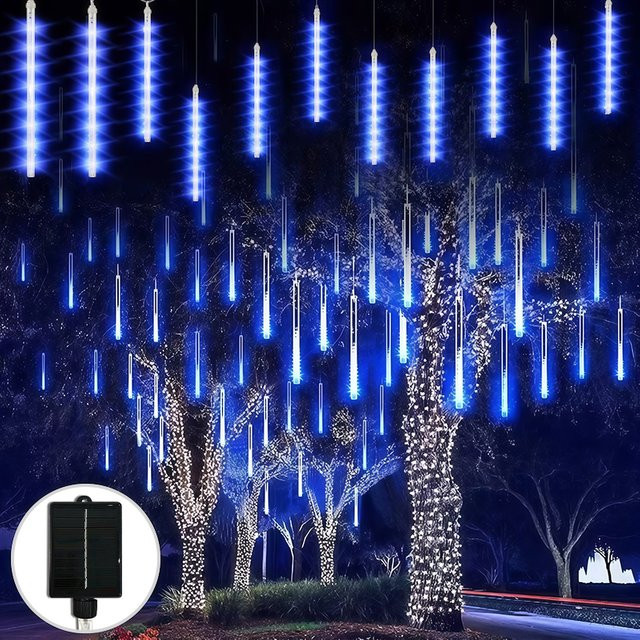 Solar-LED Meteorschauer-Lichterkette mit 8 Röhren für Außenbereich, Eiszapfen-Dekoration in Transparent für Halloween, Weihnachten und Hochzeiten - Bild 1