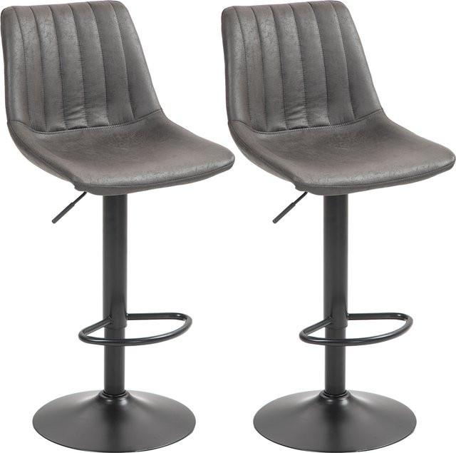 HOMCOM Barhocker 2er Set in Dunkelgrau, gepolsterte Barstühle mit Mikrofaser und Metallgestell, höhenverstellbar, 360 Grad drehbar mit Lehne und Fußstütze im Retro-Stil - Bild 1