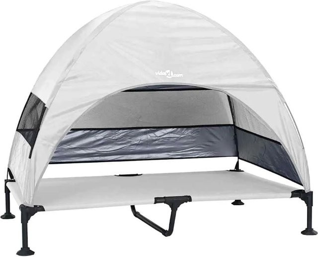 vidaXL Hochgelegtes Hundebett in Silber Grau, wetterfestes Hundebett mit Metallgestell, B/T/H: 127 x 81 x 108 cm - Bild 1