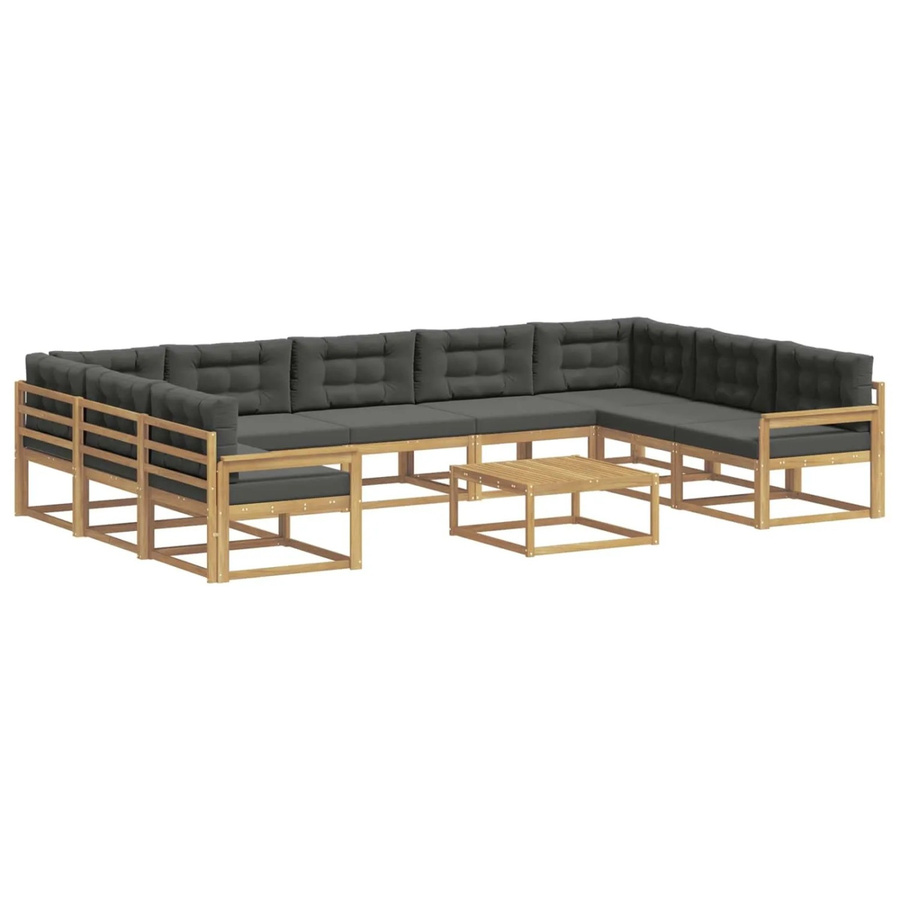 vidaXL Outdoor-Sofagarnitur in L-Form aus Akazienholz mit 10 Kissen in Anthrazit und Weiß - Bild 2