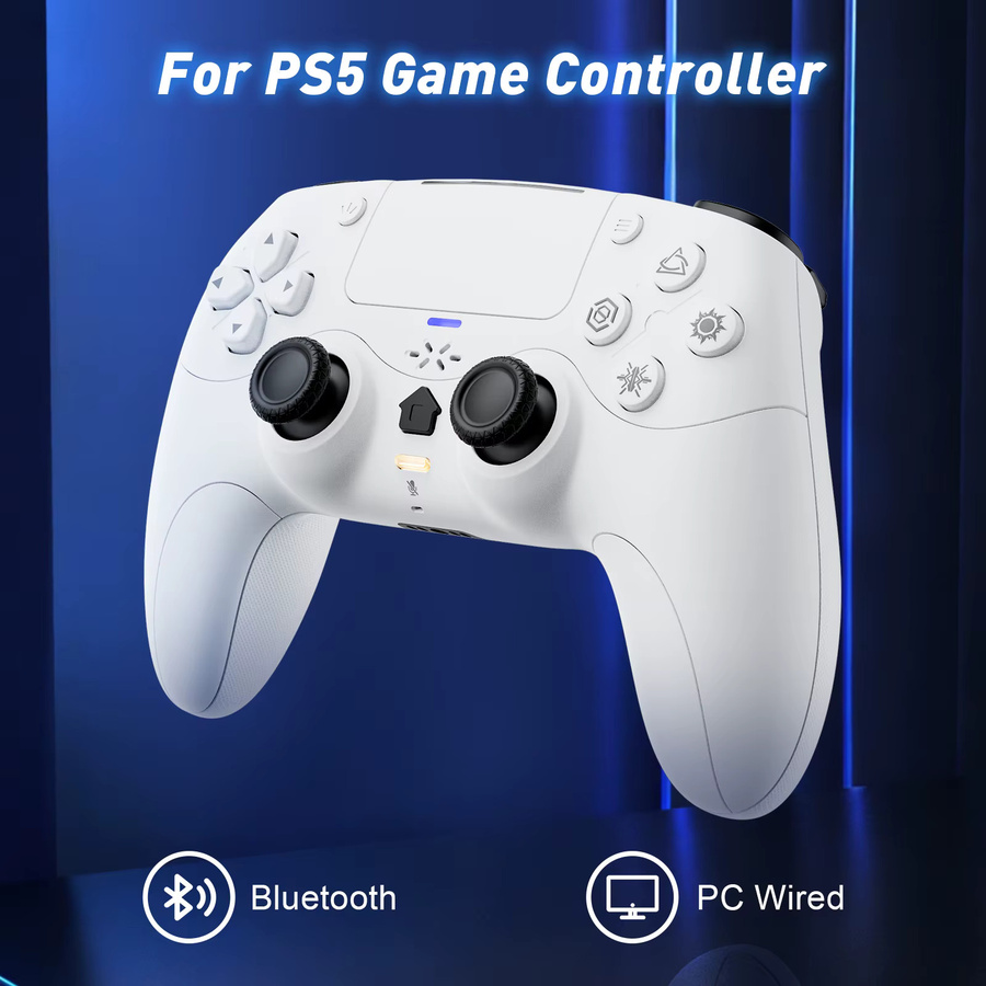 Bonadget Kabelloser Controller für PlayStation 5 und PC in Weiß mit Dual-Vibration, Turbo-Funktion, Bluetooth und BT-Adaptiv-Trigger sowie externem Mikrofon - Bild 3