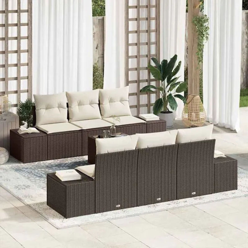 Vidaxl Loungemöbel Garten-Sofa-Set aus Polyrattan mit 7 Kissen in Braun und Beige, B/T/H: 55 x 55 x 37 cm - Bild 1