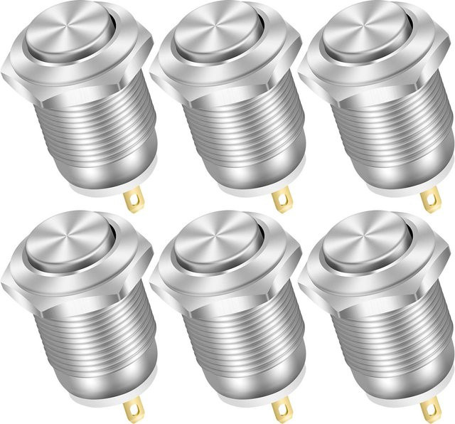 DaierTek 6er Set Momentary Push Button Switch 12V Wasserdicht, runder Chrom Edelstahl Metall Druckknopf 12mm, 2pin N/O, Silber - Bild 1