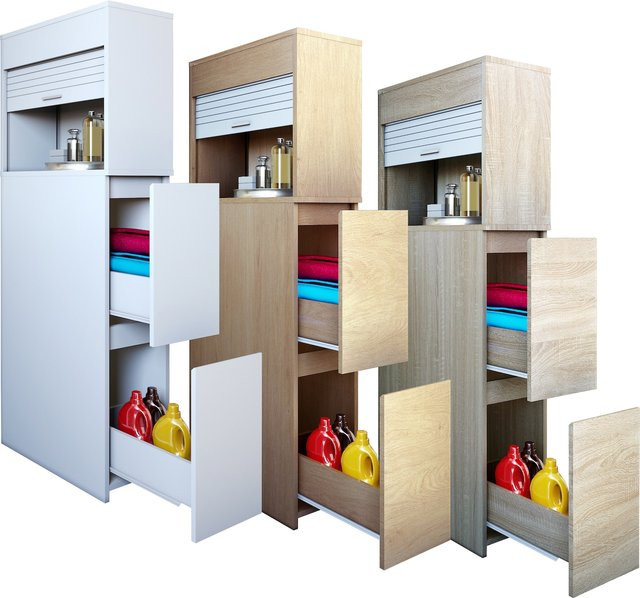 VCM Badmöbel Nischenschrank Tasalo Weiß mit 2 Schubladen und Rolladen, H x B x T: 131 x 25 x 48 cm - Bild 1