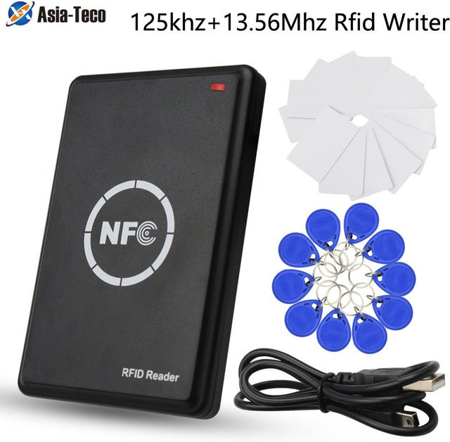 Asia-Teco NFC PM4 Smart Card Key RFID-Kopierer mit 125 kHz und 13,56 MHz, ID Reader Writer Duplicator für T5577, Tk4100, EM4305 und UID-Karten, Schwarz - Bild 1