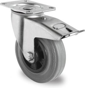 CASCOO Lenkrolle Serie P4R2 mit Totalfeststeller und Rollenlager, Durchmesser: 100 mm, verzinkter Stahl und Kunststoff, Farbe: Silber/Grau/Schwarz - Bild 1