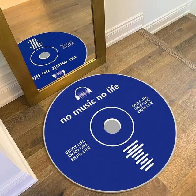 Runder Teppich mit Schallplatten- und Musik-Design von Lumi Home in Blau, rutschfest und waschbar, Durchmesser: 100 cm - Bild 1