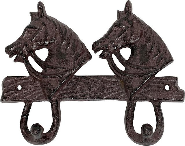 Wandgarderobe Pferde Hufeisen aus Gusseisen in Braun im Antik-Stil mit 2 Haken - Bild 1