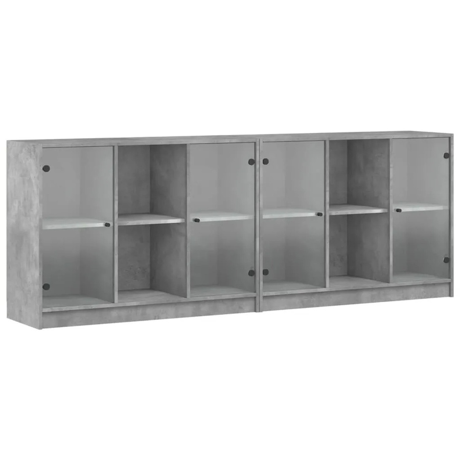 vidaXL Bücherschrank mit Glastüren in Grau, moderner Schrank mit Regalböden für Home-Office, B/T/H: 204 x 37 x 75 cm - Bild 2