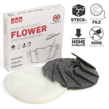 Canadian Cat Company Filzbett Flower in Grau mit floralem Design, Durchmesser: 48 cm, Höhe: 17 cm - Bild 2