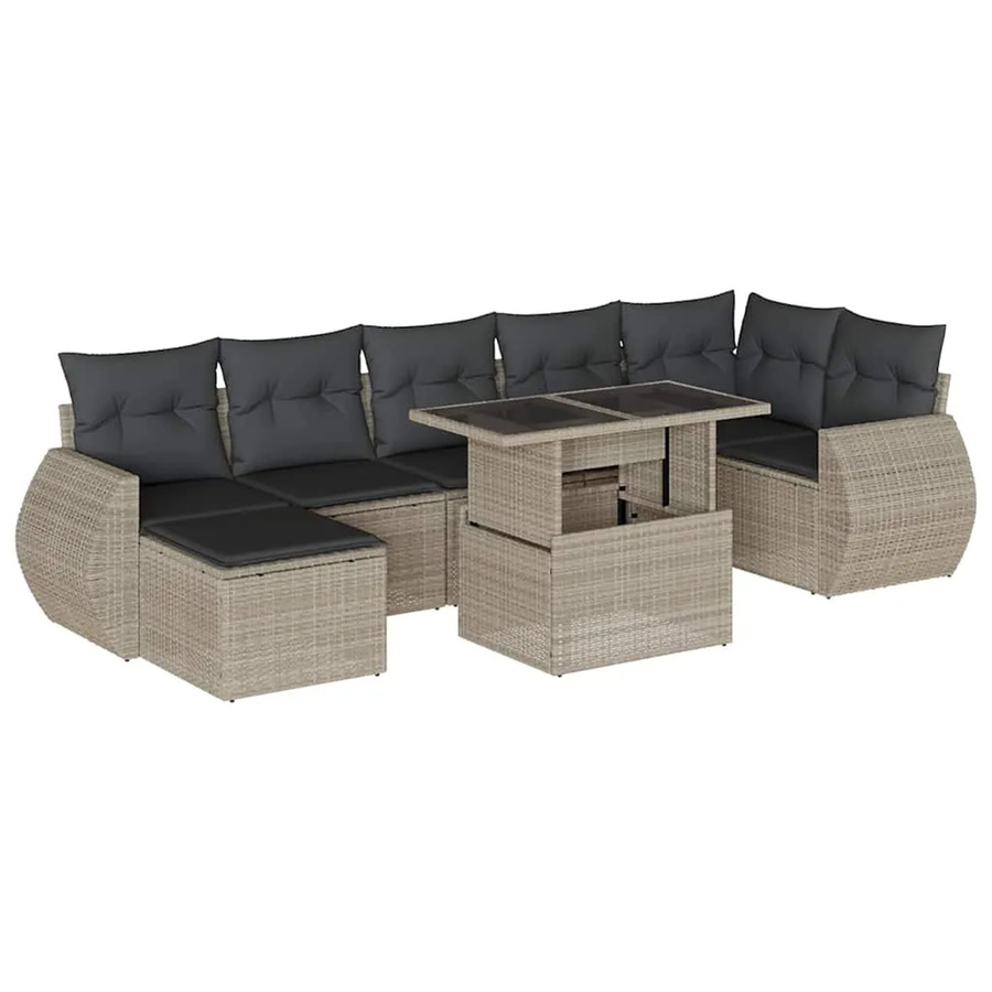 vidaXL 8-teilige Garten-Sofagarnitur aus Poly-Rattan mit Kissen in Hellgrau - Bild 2