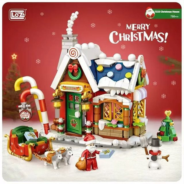 LOZ Straßenszene Gebäudemodell aus Mini-Bricks als buntes Weihnachts-Montagespielzeug für Kinder - Bild 1