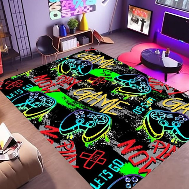 BC-Warm Home Gamer-Teppich mit Graffiti-Design, rutschfester und waschbarer Gaming-Teppich für Kinderzimmer, Schlafzimmer oder Wohnzimmer, Mehrfarbig, B: 120 cm, T: 80 cm - Bild 1