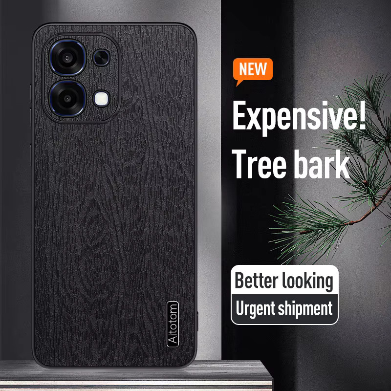Handyhülle aus Leder mit Holzmaserung für OPPO Find X8 X9 Ultra A5 A5X A6 A6X RENO 12F 12 13F 13 14 15F 15 Pro mit Linsenschutz in Braun - Bild 2