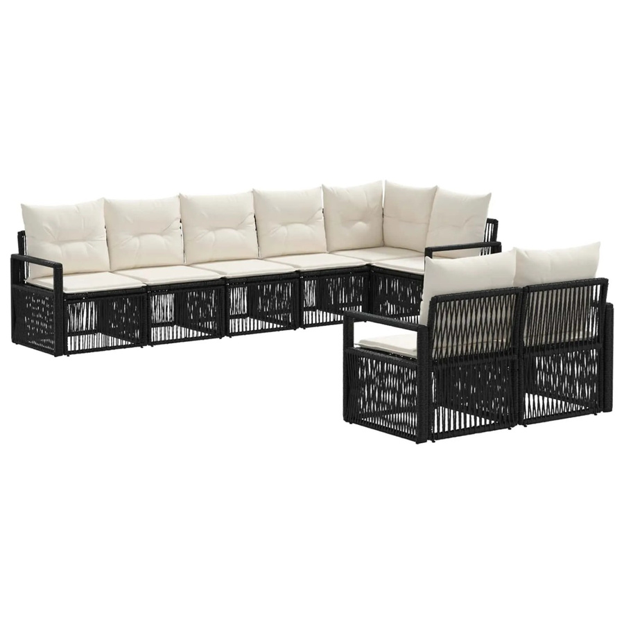vidaXL Gartensofa-Set 8-teilig aus Poly-Rattan in Schwarz mit Polsterkissen und wetterfestem Metallgestell - Bild 2