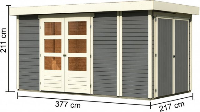 Gartenhaus Holz RETOLA 5 mit Anbauschrank, Flachdachhaus in Terragrau, B/T/H: 302 x 217 x 19 cm - Bild 1