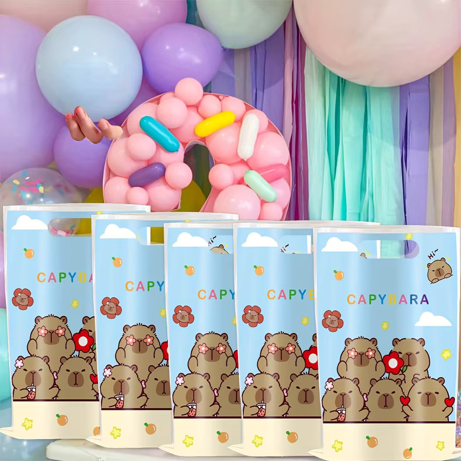 Niedliche Capybara Geschenktüten aus Kunststoff in Mehrfarbig für Geburtstagsparty und Babyparty als Süßigkeiten- und Keksbeutel - Bild 2