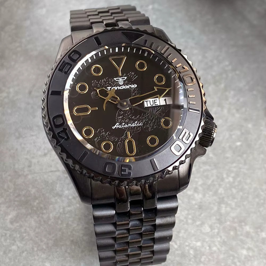 tandorio Armbanduhr Automatik, Taucheruhr, 41 mm, Kautschukband, Schwarz, Herren - Bild 2