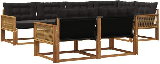 vidaXL Outdoor-Sofagarnitur L-Form aus Akazienholz in Braun und Schwarz mit Textilene-Elementen und Kissen - Bild 1