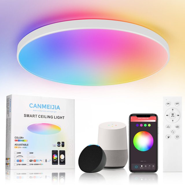 Cozylife Intelligente WLAN-LED-Deckenleuchte 24W Runde Panel-Ambientelampe mit RGB und App-Steuerung, Dimmbar, Weiß/Multicolor - Bild 1