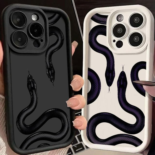 YAETEE Silikon Handyhülle im Black Snake Design für iPhone 11 bis iPhone 16 Pro Max - Bild 1