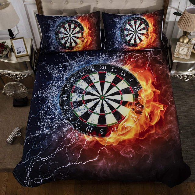 3-teiliges Bettwäsche-Set mit Dartscheibe und Blitz-Flammen-Design von Your Warm Home, Material Mikrofaser, Farbe Mehrfarbig, B/H: 135 x 200 cm - Bild 1